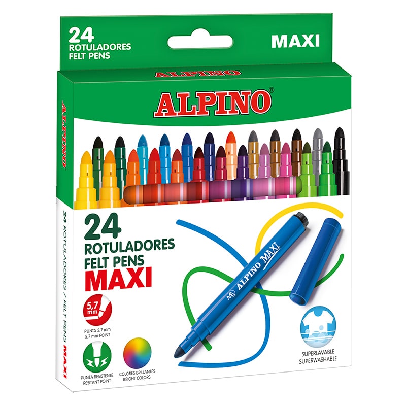 Box 24 colored jumbo felt pens Maxi Alpino Oficial