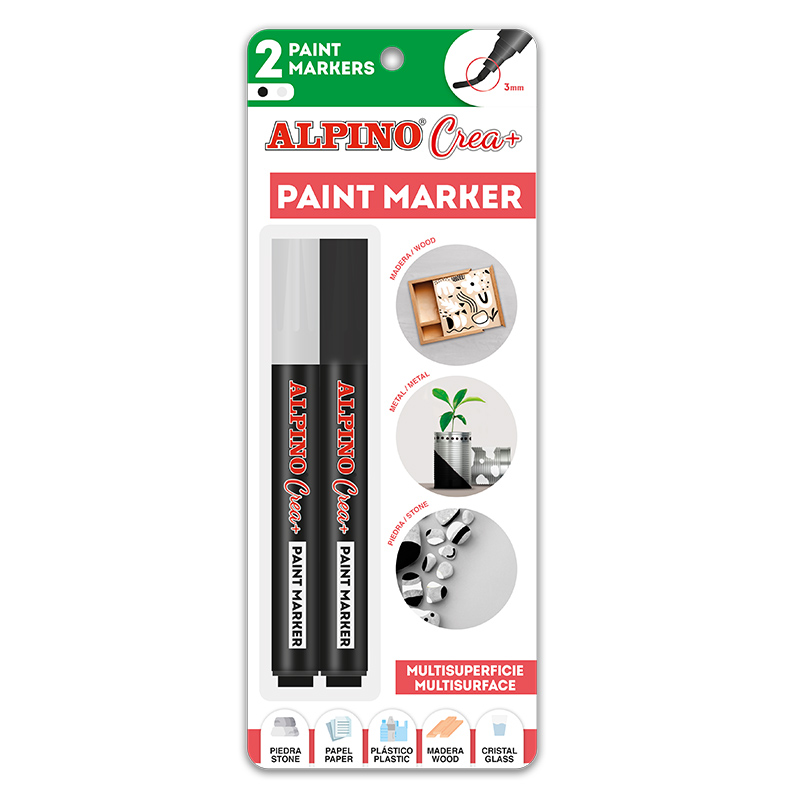 Alpino Crea Paint Marker para decorar. Blanco y negro.