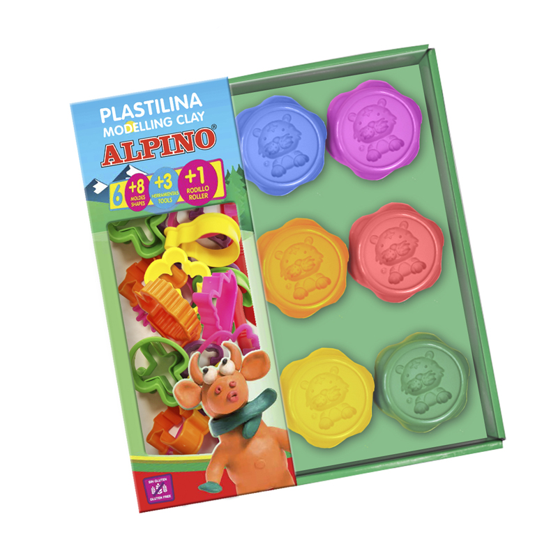 Plastilina Alpino Kit de 6 colores + herramientas + rodillo