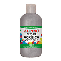 Botella pintura acrílica escolar 250 ml. plata