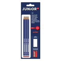 Blister 6 lápices de grafito Junior + 1 sacapuntas + 1 goma